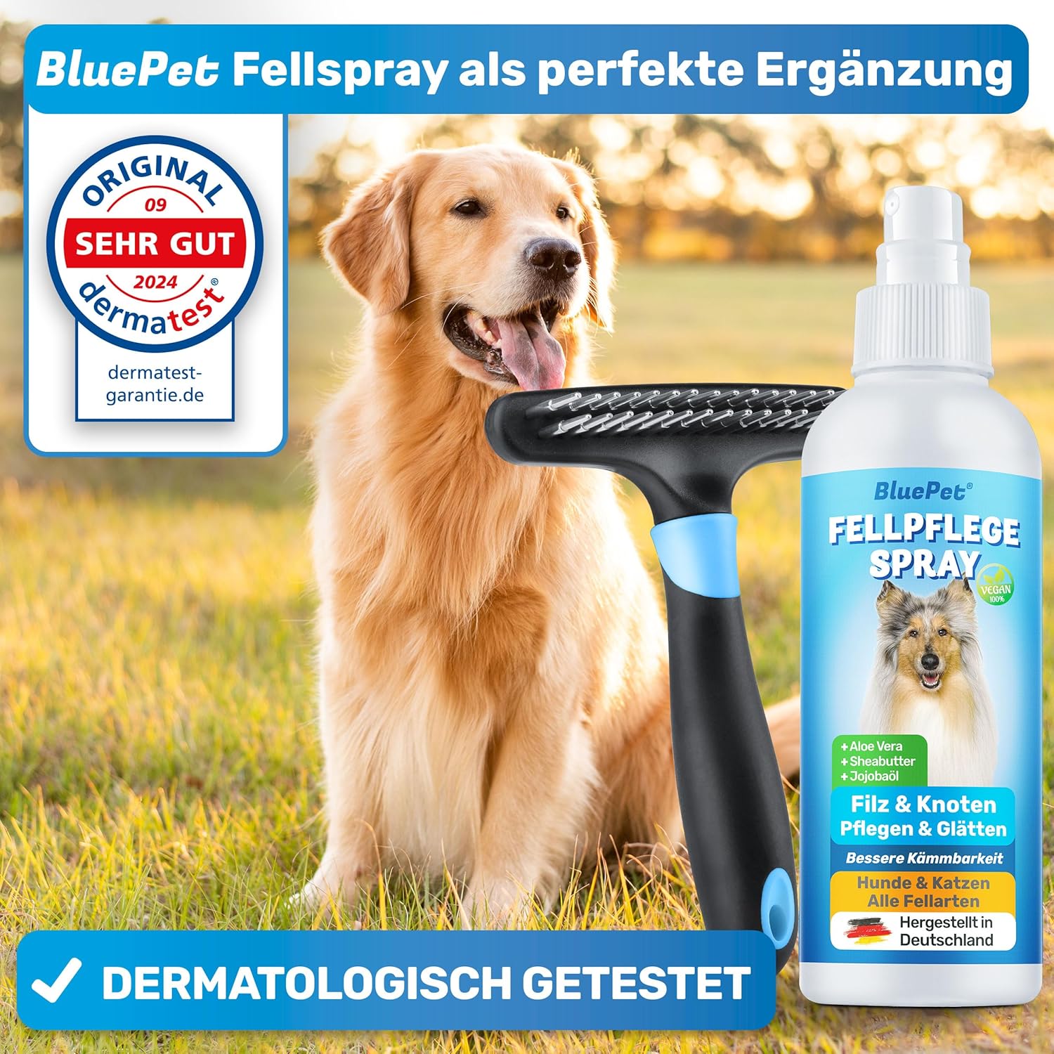 🐾 BluePet Fellstriegel – Entfilzen, Glätten & Fellwechsel für Hunde & Katzen 🐶🐱