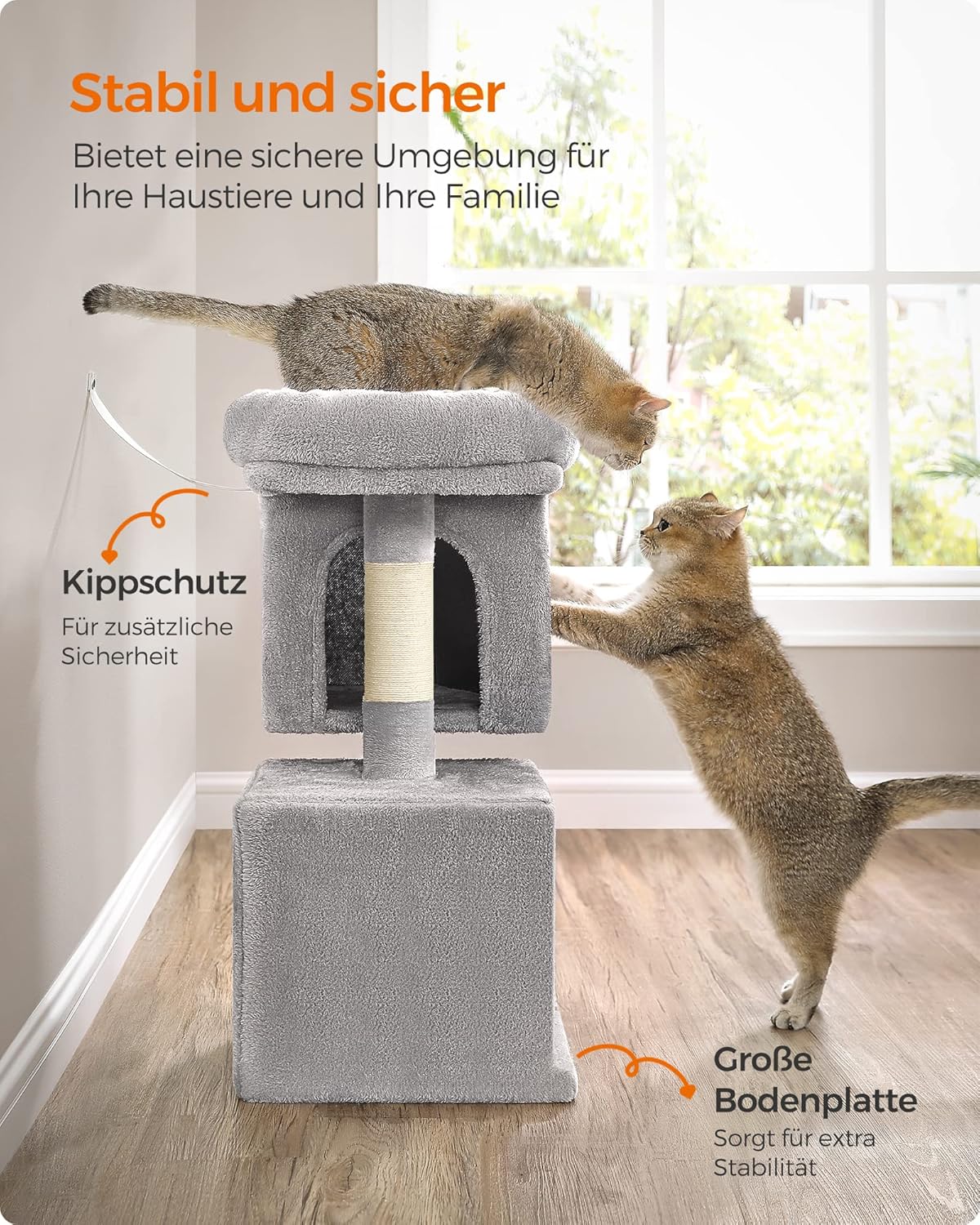 Feandrea Kratzbaum Klein, 67 Cm Katzenbaum, Katzenhaus Für Kätzchen Bis Zu 3 Kg, Große Plattform, Sisalstämme, Hellgrau PCT611W01