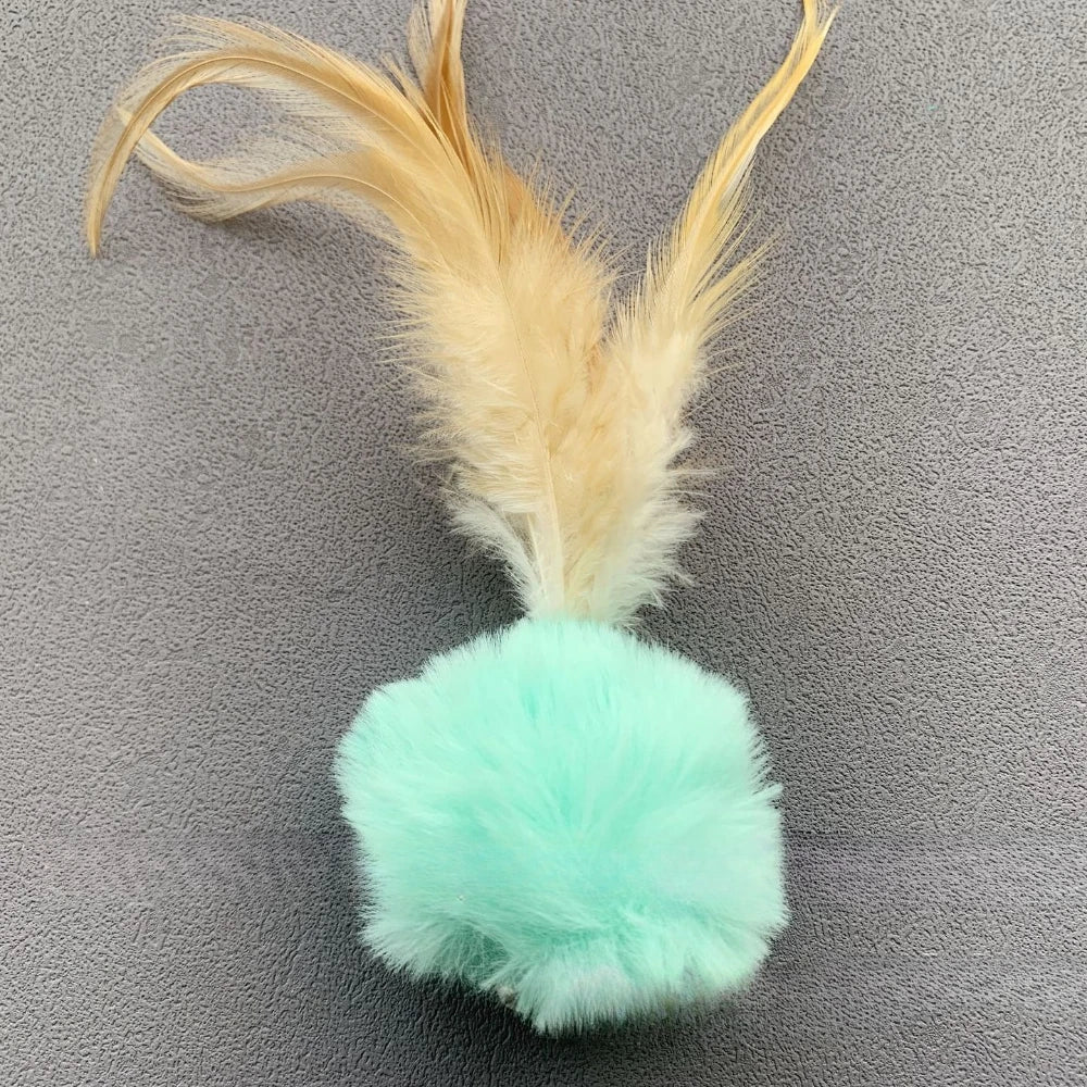 2Pcs Random Color Plush Ball Feather Cat Teaser Stick for Changing Heads Cat Toy Plush Interaction Kitty Pet Toy
