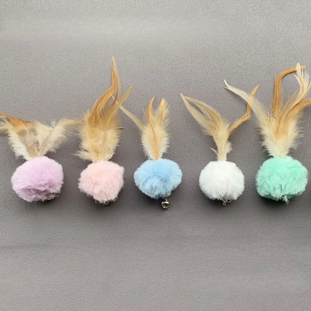 2Pcs Random Color Plush Ball Feather Cat Teaser Stick for Changing Heads Cat Toy Plush Interaction Kitty Pet Toy