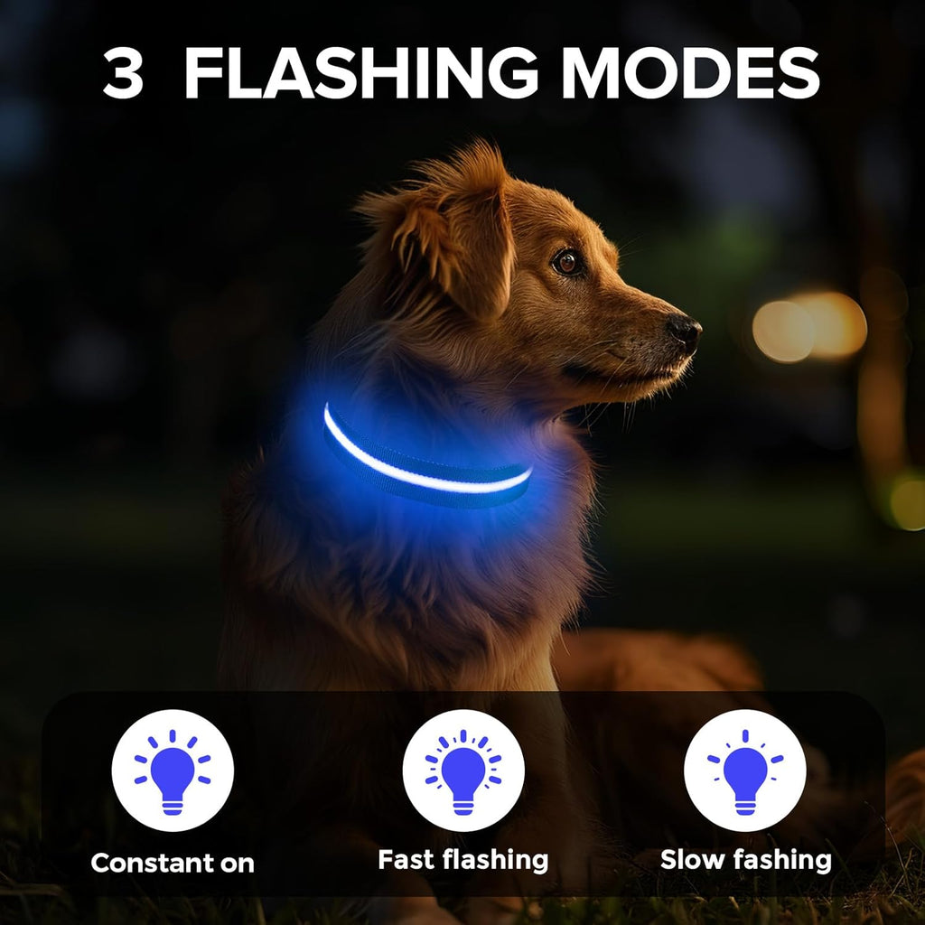 Jewyow Leuchthalsband Hund, Wiederaufladbares LED Hundehalsband Für Kleine, Mittelgroße & Große Hunde, Verstellbares Hundehalsband Leuchtend Mit Wasserdicht, 3 Modi, Blau-S