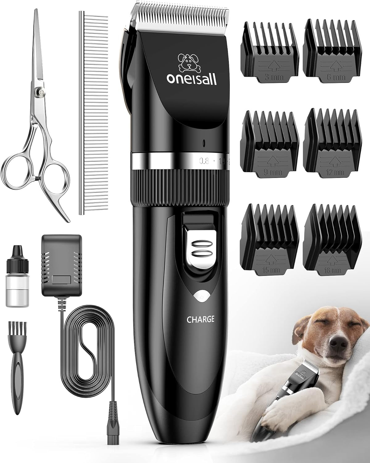 Oneisall Leise Hundeschermaschine Profi Schermaschine Hund Katze Tierhaarschneidemaschine Elektrische Hundetrimmer Schnurlosen Haarschneidemaschine (Schwarz)