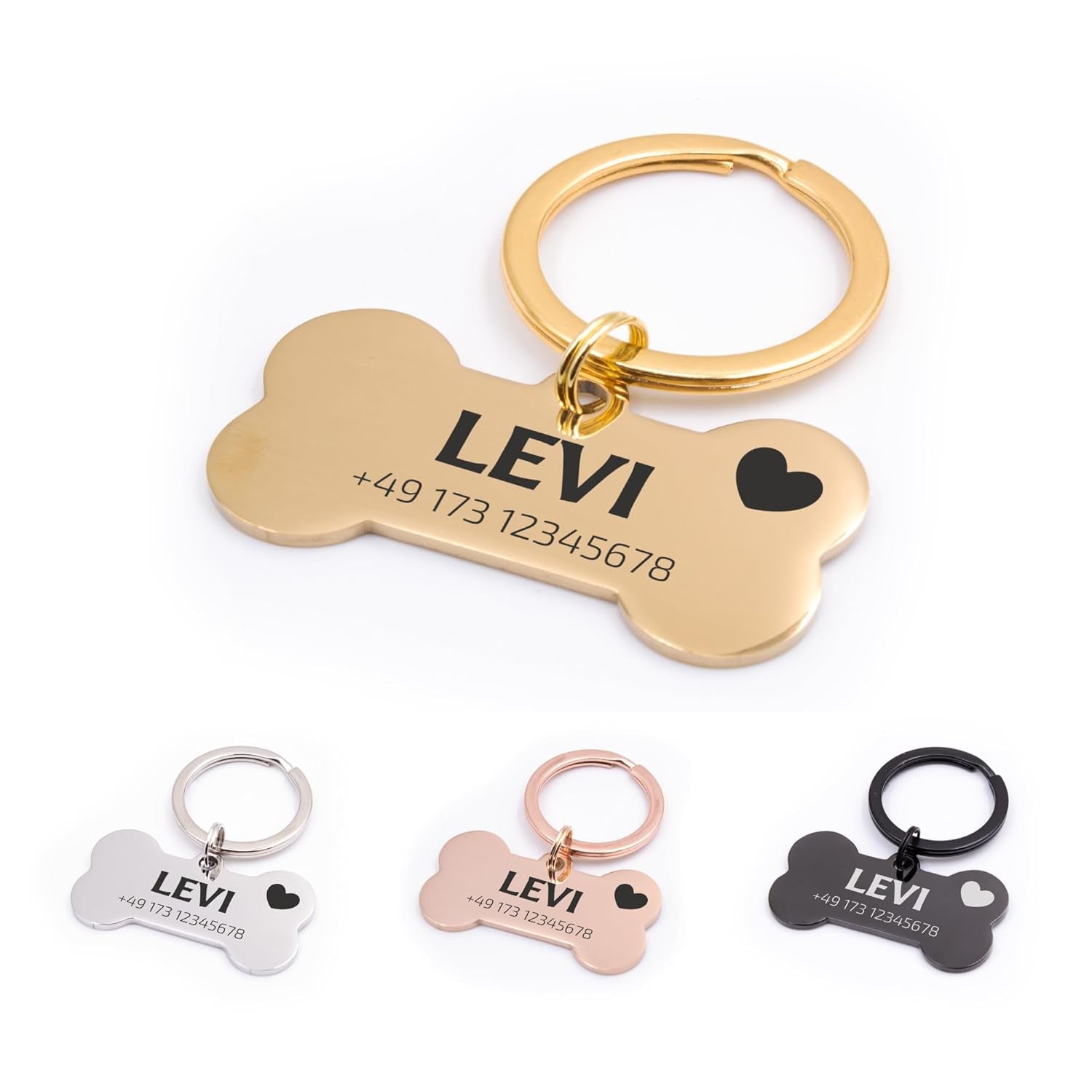 Hundemarke Mit Gravur Aus Edelstahl, Individuell Gravierbar, Robuste Tiermarke, Dogtag Anhänger Hunde, Pferde, Katzen & Welpen (Goldfarben, 40X21 Mm)